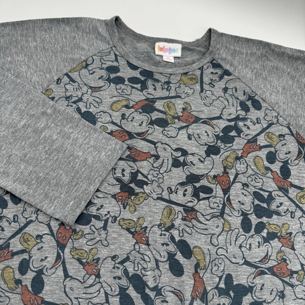 LuLaRoe Disney Mickey Mouse 3/4 Sleeve Tee Shirt Gray Medium Raglan Randy